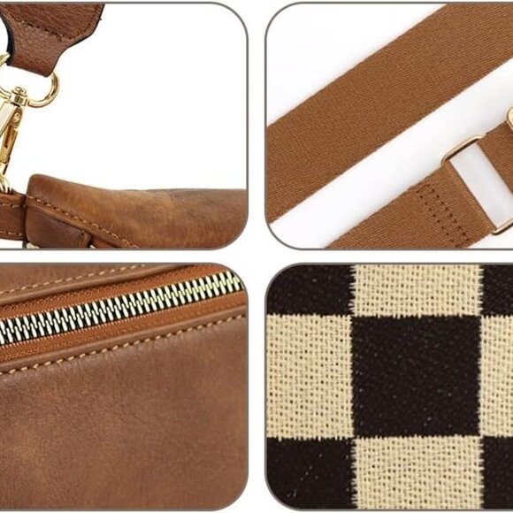 Checkerboard Purses for Women PU Leather Chest Bag Medium Sized Shoulder Bag Pla - Picture 3 of 6